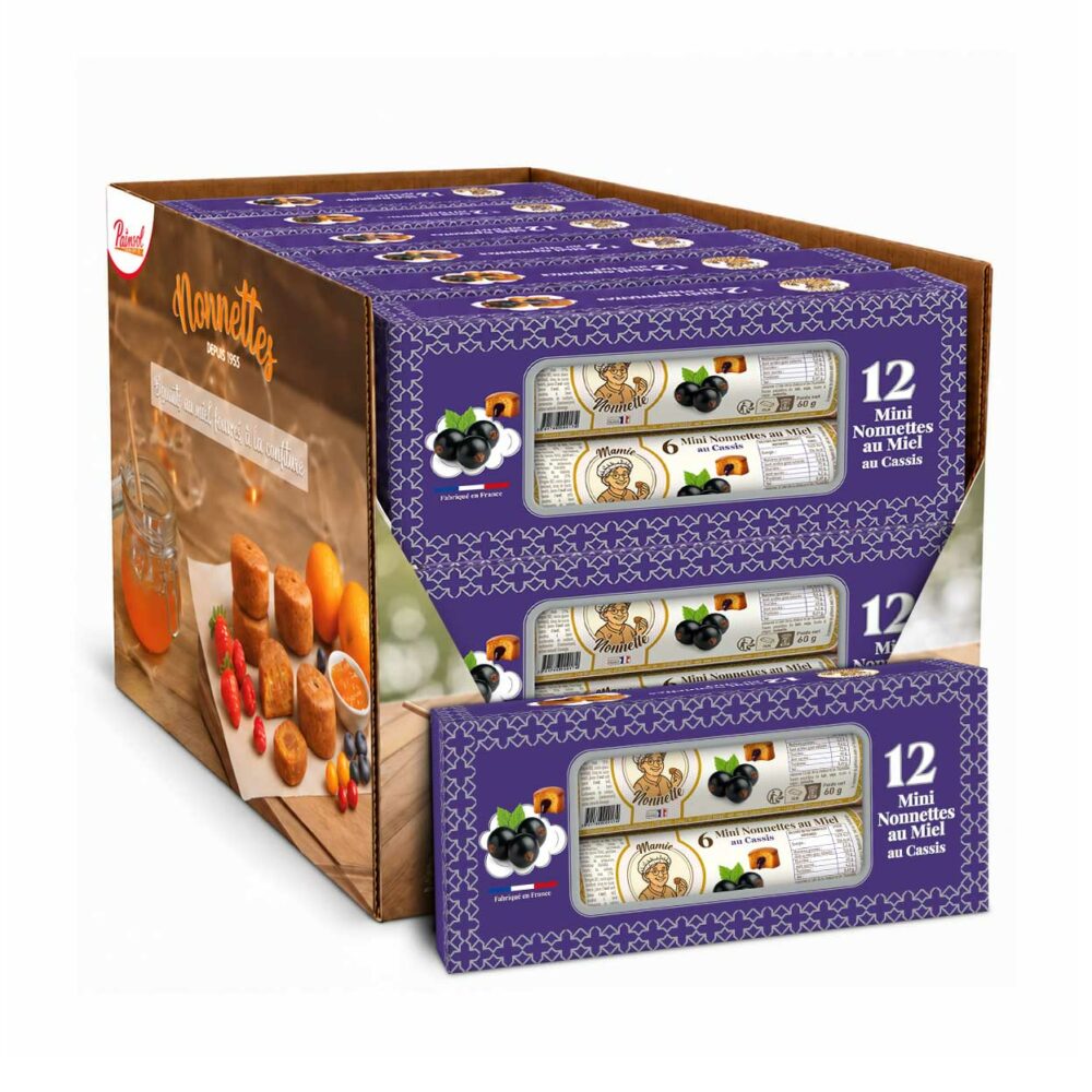 Mini Nonnettes Cassis – Boîte de 2 rouleaux 60 g (12 boîtes)