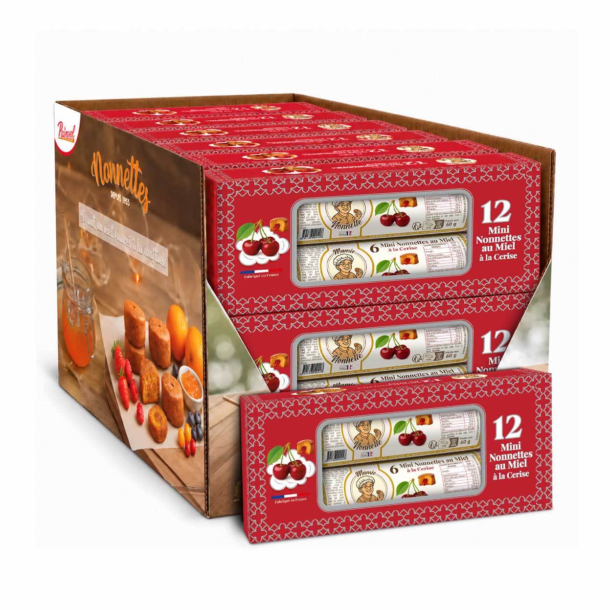 Mini Nonnettes Cerise – Boîte de 2 rouleaux 60 g (12 boîtes)