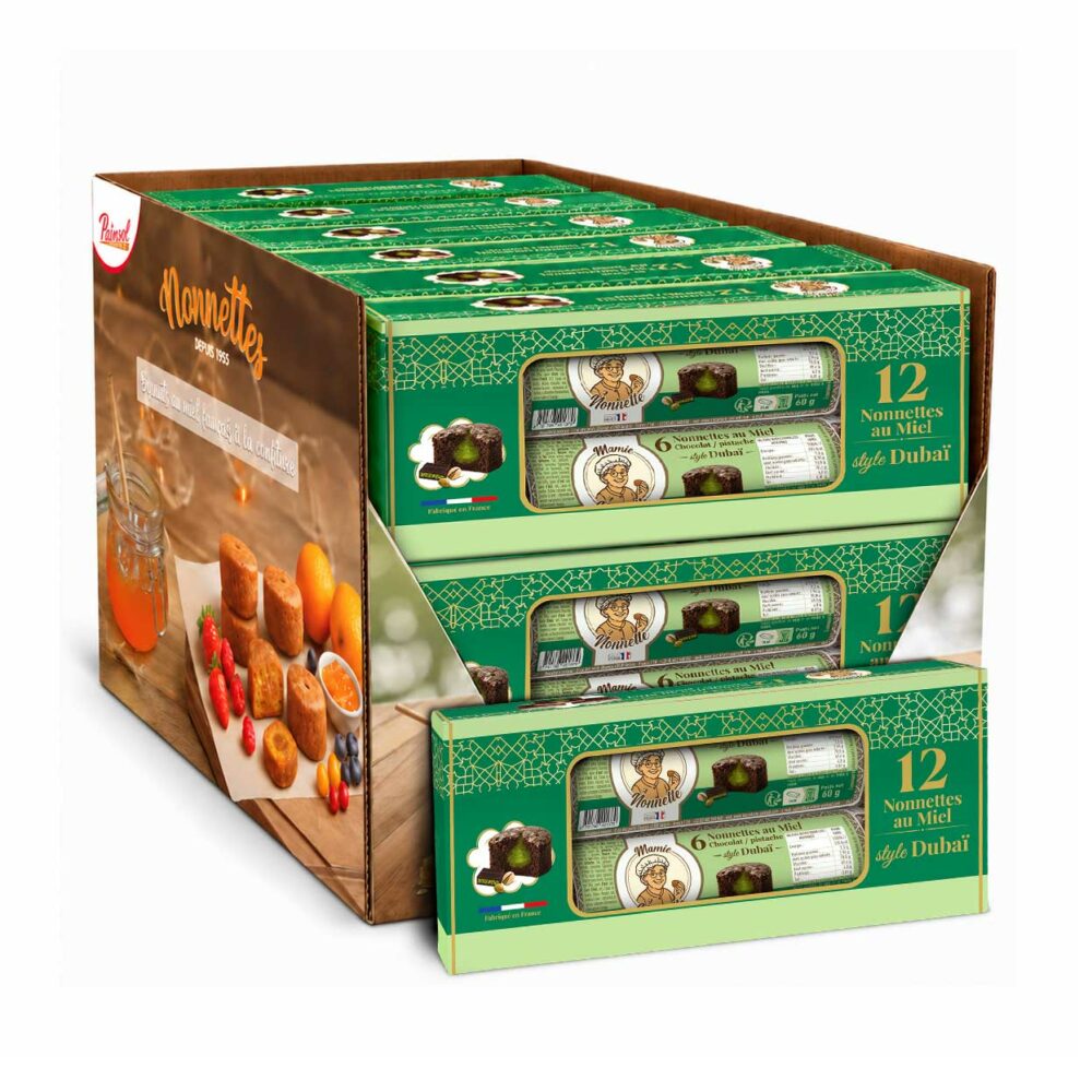 Mini Nonnettes Chocolat Pistache – Boîte de 2 rouleaux 60 g (12 boîtes)