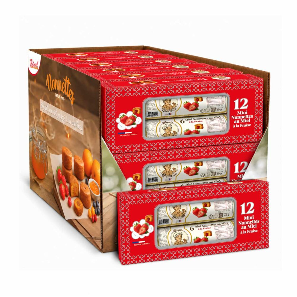 Mini Nonnettes Fraise – Boîte de 2 rouleaux 60 g (12 boîtes)