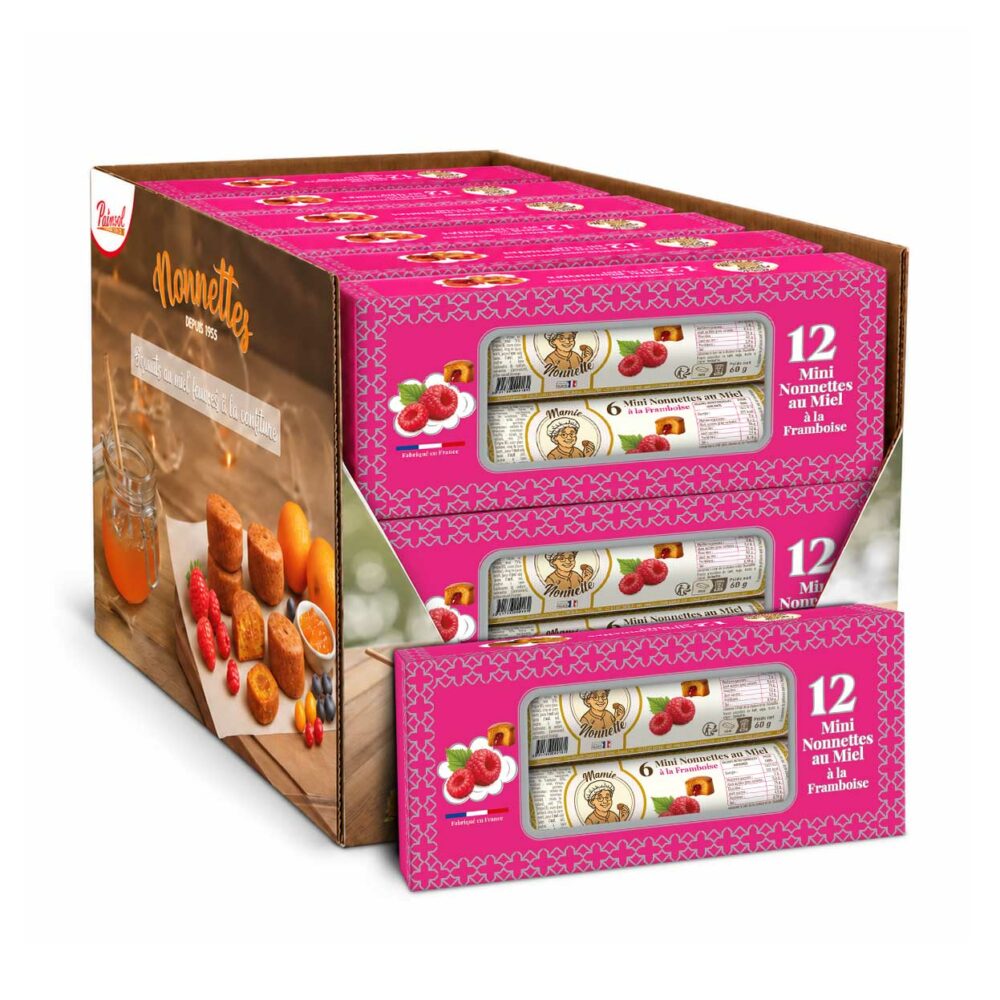 Mini Nonnettes Framboise – Boîte de 2 rouleaux 60 g (12 boîtes)