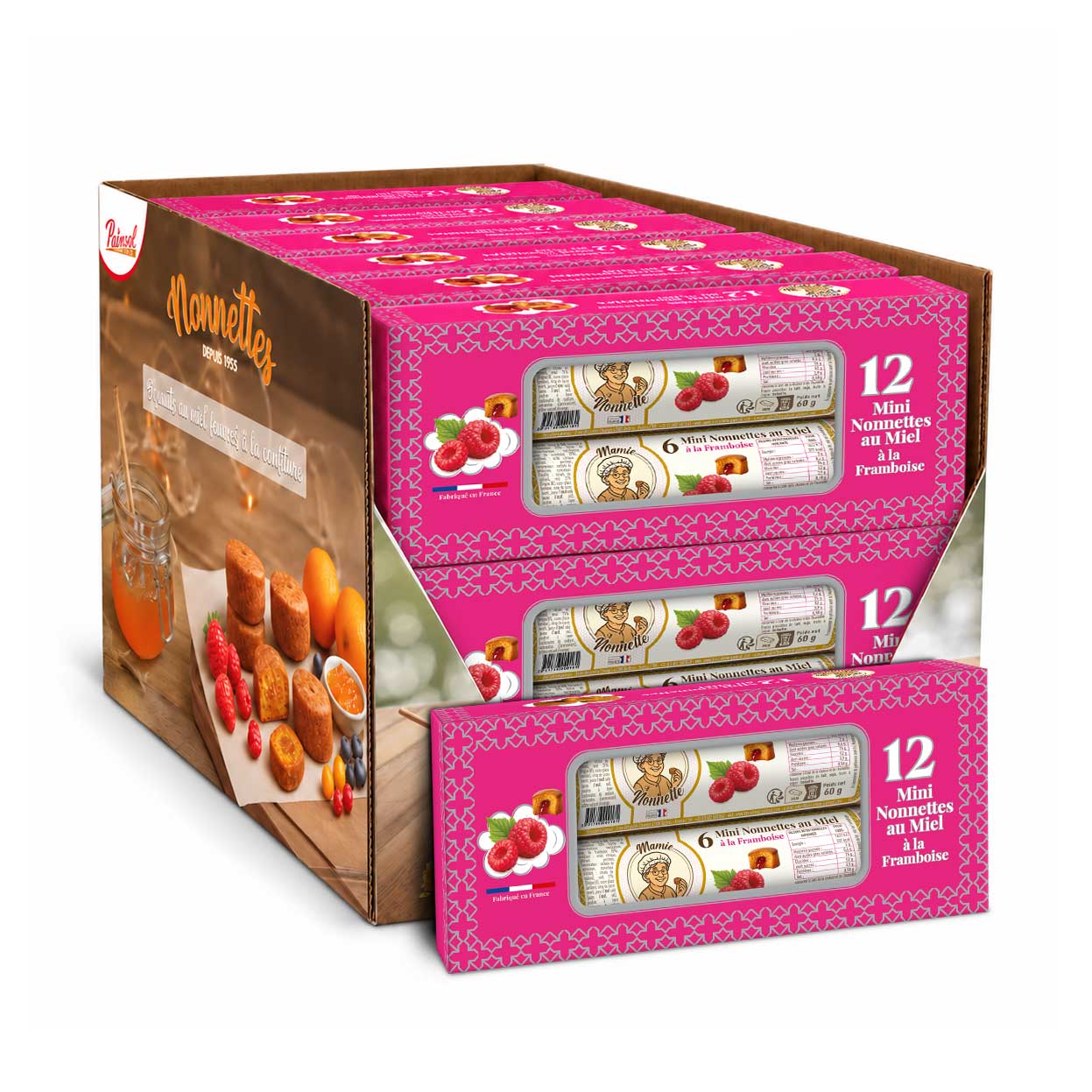 Mini Nonnettes Framboise – Boîte de 2 rouleaux 60 g (12 boîtes)