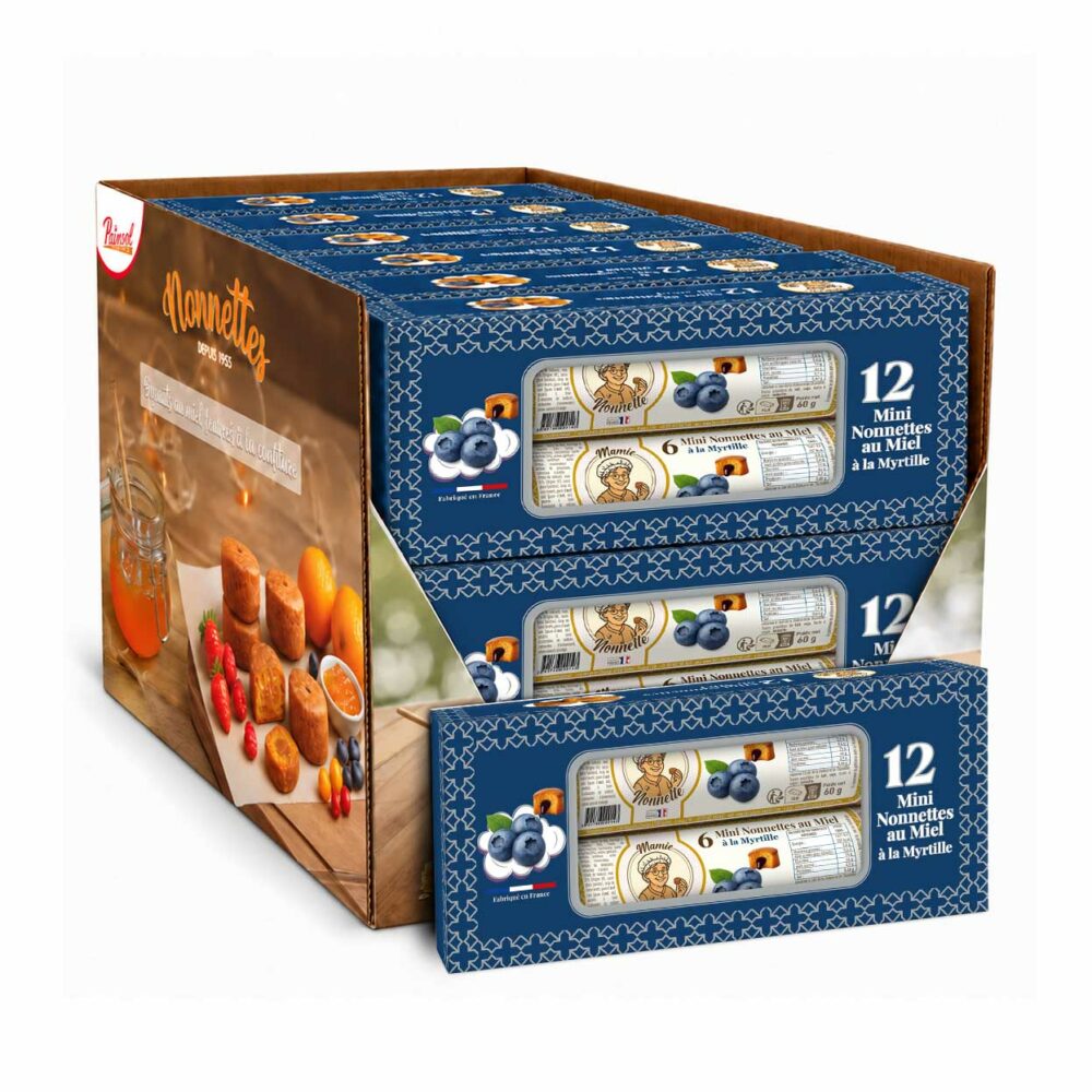 Mini Nonnettes Myrtille – Boîte de 2 rouleaux 60 g (12 boîtes)