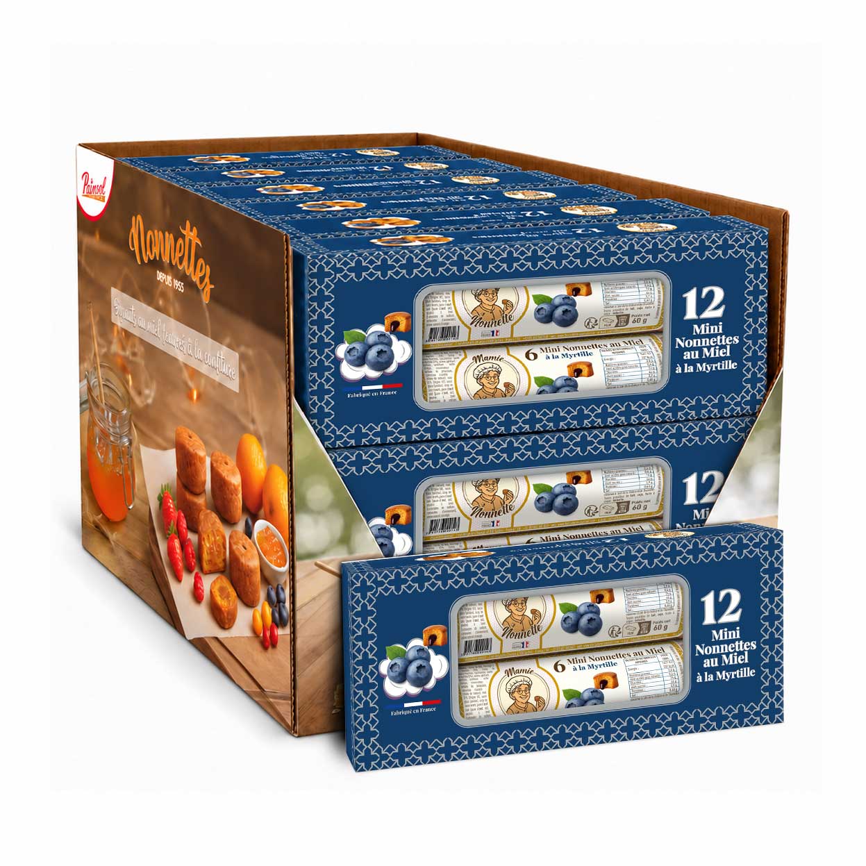 Mini Nonnettes Myrtille – Boîte de 2 rouleaux 60 g (12 boîtes)