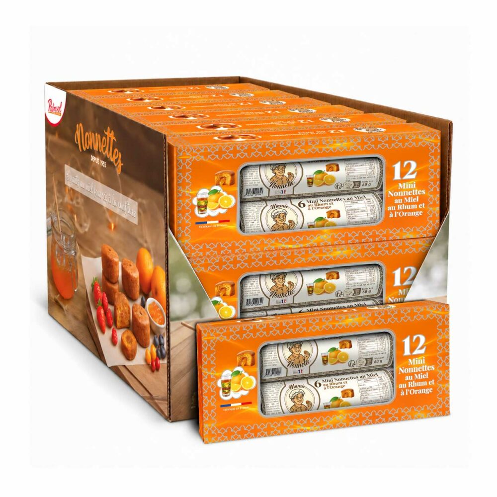 Mini Nonnettes Rhum Orange – Boîte de 2 rouleaux 60 g (12 boîtes)