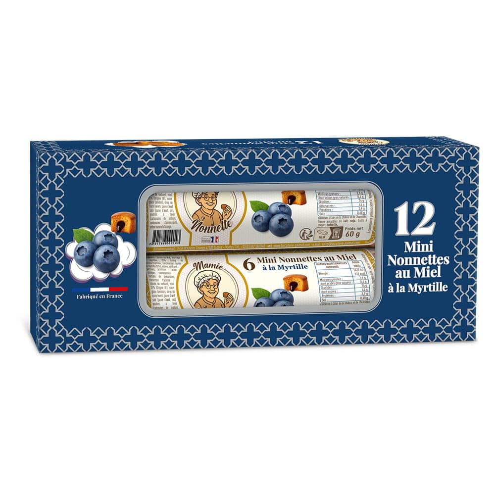 Box Mini Nonnettes de Mamie Nonnette à la Myrtille – Boîte de 2 rouleaux (2 x 60g)